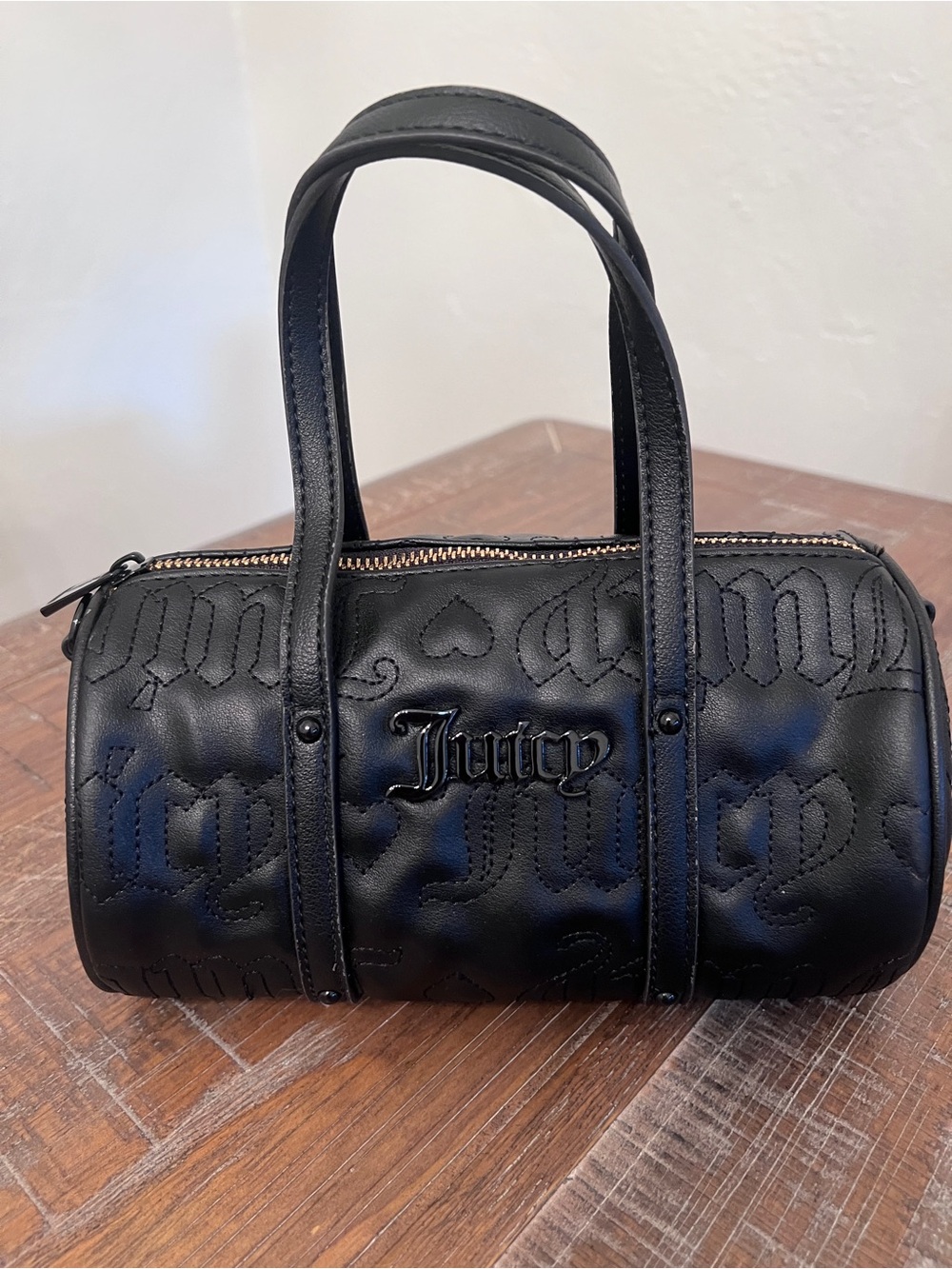 Juicy Couture Black Quilted Barrel Satchel Mini